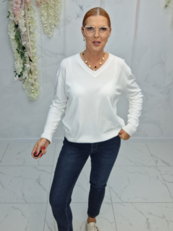SWETER GŁADKI Z DEKOLTEM W SEREK